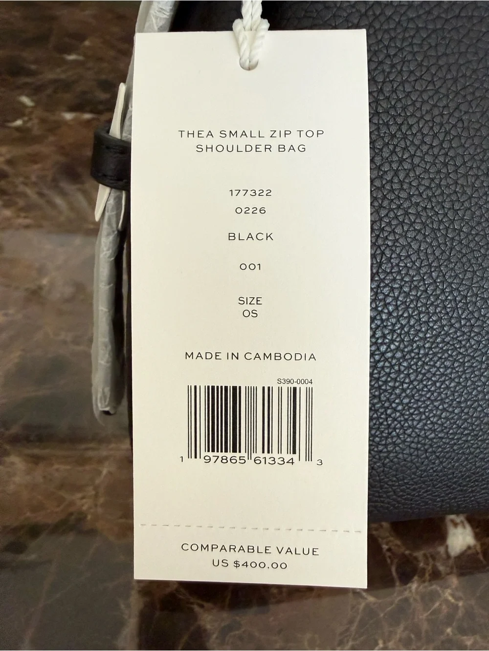 Tory Burch Thea Zip Top Black Pebbled Leather Hobo Shoulder Bag, NWT